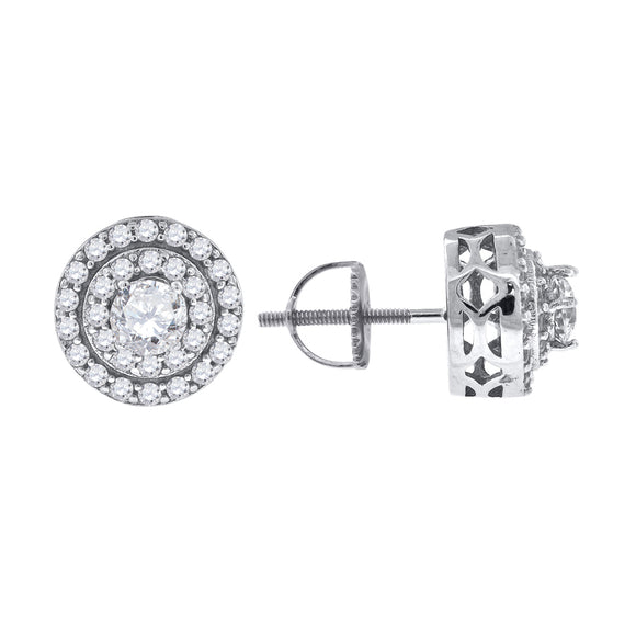 925 Sterling Silver Womens Cubic Zirconia Round Halo Stud Earrings