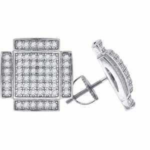 925 Sterling Silver Unisex Cubic Zirconia Square Stud Earrings