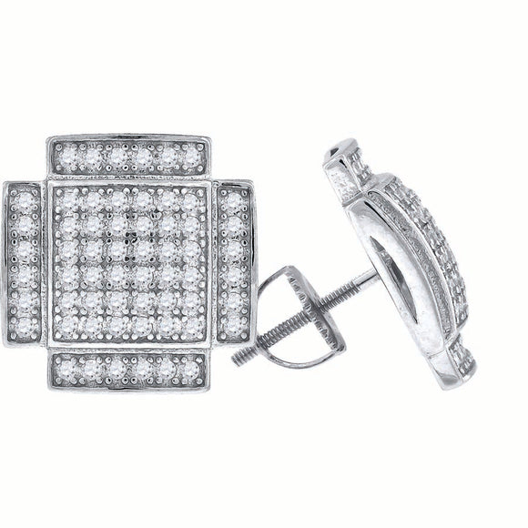 925 Sterling Silver Unisex Cubic Zirconia Square Stud Earrings