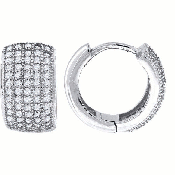 925 Sterling Silver Womens Cubic Zirconia Five Row Huggie Hoop Earrings
