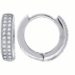 925 Sterling Silver Womens Cubic Zirconia Double Row Huggie Hoop Earrings