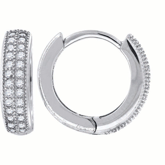 925 Sterling Silver Womens Cubic Zirconia Double Row Huggie Hoop Earrings
