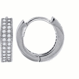 925 Sterling Silver Womens Cubic Zirconia Double Row Huggie Hoop Earrings