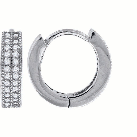 925 Sterling Silver Womens Cubic Zirconia Double Row Huggie Hoop Earrings