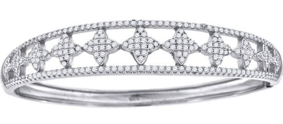 925 Sterling Silver Women Micropave Cubic Zirconia Fashion Leaf Motif Bangle
