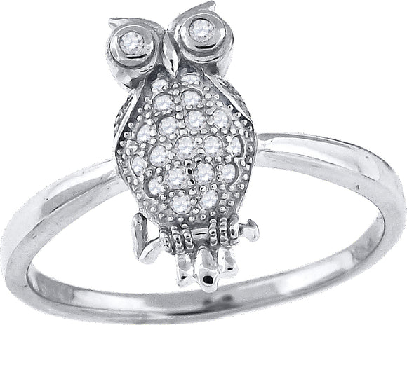 925 Sterling Silver Womens Cubic-Zirconia Owl Bird Fashion Ring Size 8