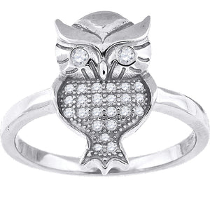 925 Sterling Silver Womens Cubic-Zirconia Owl Bird Fashion Ring Size 6