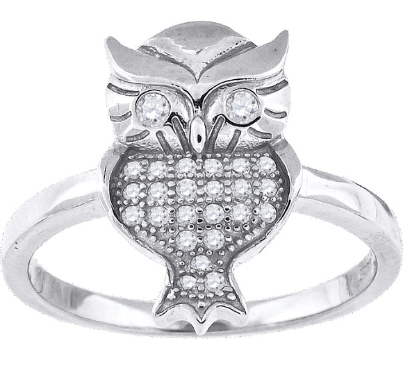 925 Sterling Silver Womens Cubic-Zirconia Owl Bird Fashion Ring Size 6
