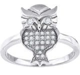 925 Sterling Silver Womens Cubic-Zirconia Owl Bird Fashion Ring Size 8