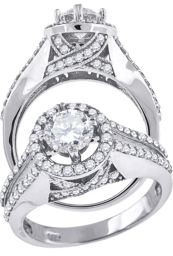 925 Sterling Silver Womens Cubic Zirconia Halo Engagement Ring Size 7