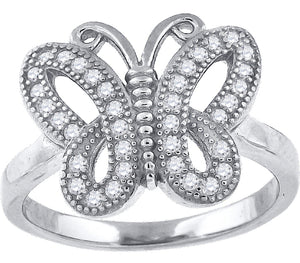 925 Sterling Silver Womens Cubic-Zirconia Butterfly Fashion Ring Size 6