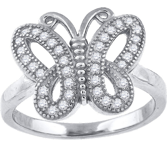 925 Sterling Silver Womens Cubic-Zirconia Butterfly Fashion Ring Size 6