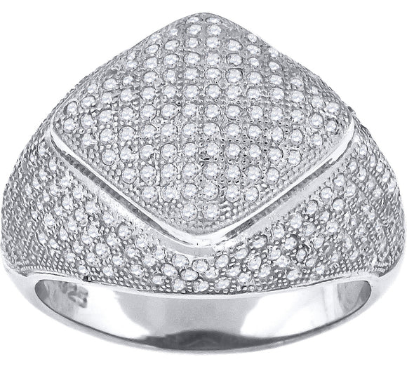 925 Sterling Silver Mens Cubic Zirconia Square Head Presidential Ring Size 10