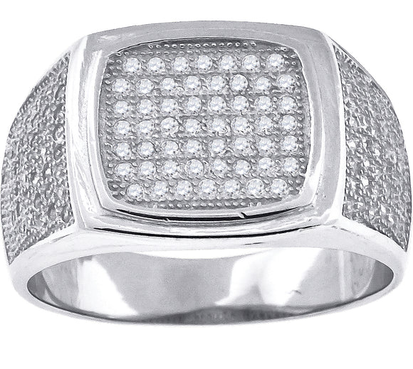 925 Sterling Silver Mens Cubic Zirconia Square Head Presidential Ring Size 11