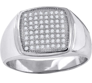 925 Sterling Silver Mens Cubic Zirconia Square Head Fashion Ring Size 10