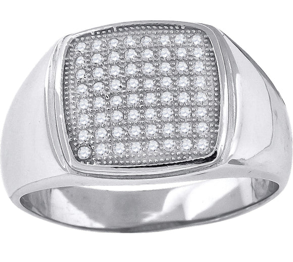 925 Sterling Silver Mens Cubic Zirconia Square Head Fashion Ring Size 10