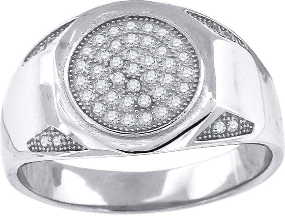925 Sterling Silver Mens Cubic Zirconia Round Head Presidential Ring Size 9