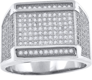 925 Sterling Silver Mens Cubic Zirconia Square Head Presidential Ring Size 9
