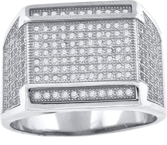 925 Sterling Silver Mens Cubic Zirconia Square Head Presidential Ring Size 9