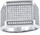 925 Sterling Silver Mens Cubic Zirconia Square Head Presidential Ring Size 9