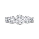 14kt White Gold Womens Round Diamond Triple Flower Cluster Ring 1 Cttw
