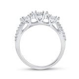 14kt White Gold Womens Round Diamond Triple Flower Cluster Ring 1 Cttw