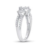 14kt White Gold Womens Round Diamond Triple Flower Cluster Ring 1 Cttw