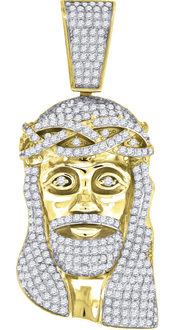 925 Sterling Silver Yellow-tone Mens CZ Jesus Religious Charm Pendant