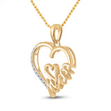 Yellow-tone Sterling Silver Womens Round Diamond Mom Heart Pendant 1/20 Cttw