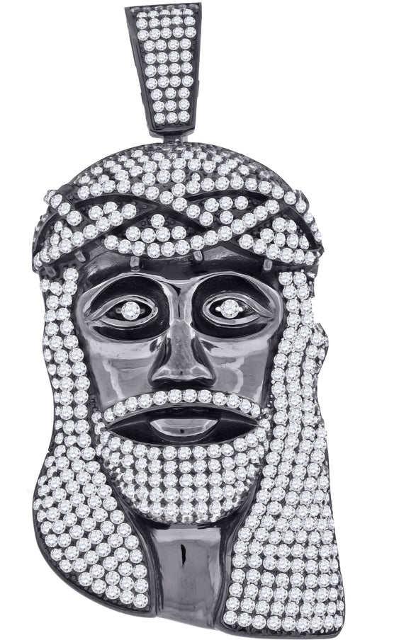 925 Sterling Silver Black-tone Mens CZ Jesus Religious Charm Pendant
