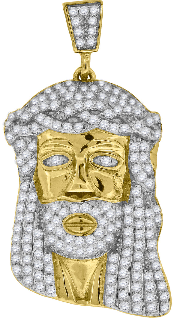 925 Sterling Silver Yellow-tone Mens CZ Jesus Religious Charm Pendant