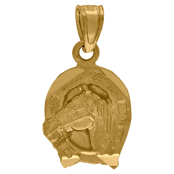 10kt Yellow Gold Womens Mens Unisex Animal Horse Head Shoe Goodluck Charm Pendant