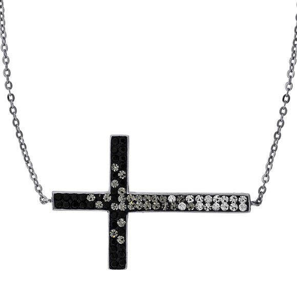 925 Sterling Silver Women Black & White Cubic Zirconia Rolo Link Cross Necklace
