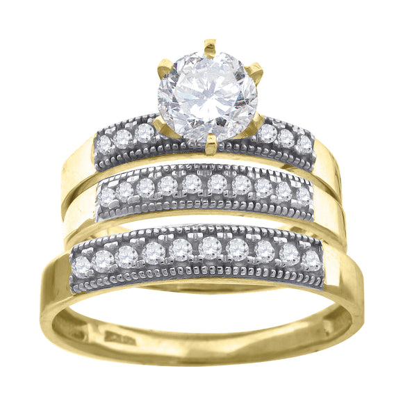 10kt Two-tone Gold Womens Round Cubic Zirconia Trio Ring Set
