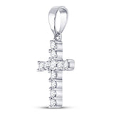 14kt White Gold Womens Round Diamond Cross Pendant 1/10 Cttw