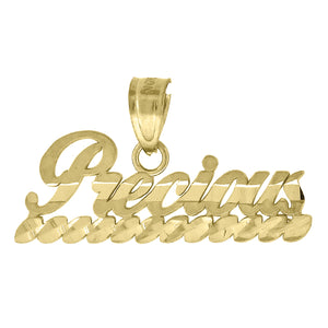 10kt Yellow Gold Diamond-cut Unisex Precious Ht:12.3mm x W:22.6mm Letters & Words Charm Pendant