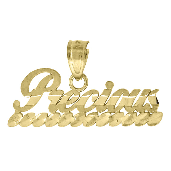 10kt Yellow Gold Diamond-cut Unisex Precious Ht:12.3mm x W:22.6mm Letters & Words Charm Pendant