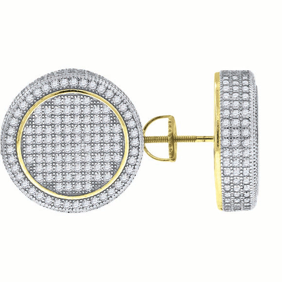 925 Sterling Silver Yellow-tone Unisex Cubic Zirconia Round Stud Earrings