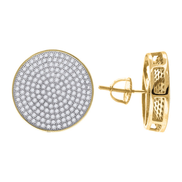 925 Sterling Silver Yellow-tone Unisex Cubic Zirconia Round Stud Earrings