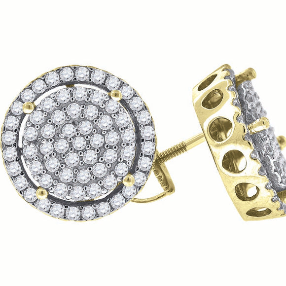 925 Sterling Silver Yellow-tone Unisex Cubic Zirconia Round Stud Earrings