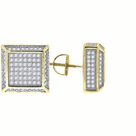 925 Sterling Silver Yellow-tone Unisex Cubic Zirconia Square Stud Earrings