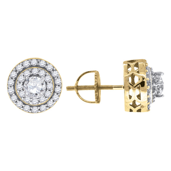 925 Sterling Silver Yellow-tone Womens Cubic Zirconia Round Halo Stud Earrings