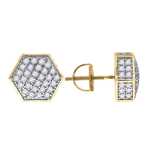 925 Sterling Silver Yellow-tone Unisex Cubic Zirconia Hexagon Stud Earrings