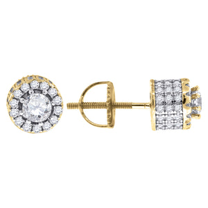 925 Sterling Silver Yellow-tone Womens Cubic Zirconia Round Halo Stud Earrings