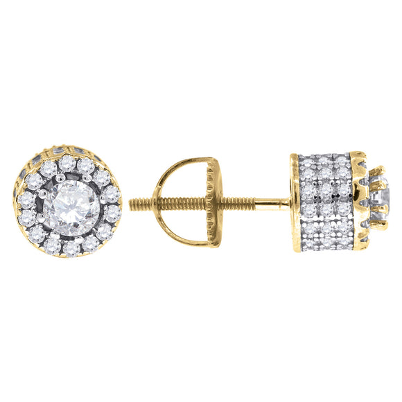 925 Sterling Silver Yellow-tone Womens Cubic Zirconia Round Halo Stud Earrings