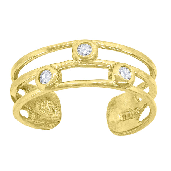 10kt Yellow Gold Womens Cubic Zirconia Three Row Bezel-set Toe Ring