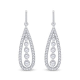 14kt White Gold Womens Round Diamond Teardrop Dangle Earrings 3/4 Cttw