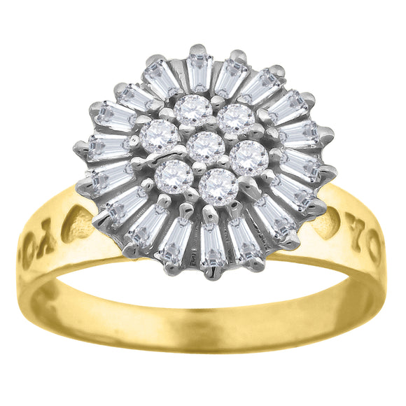 10kt Two-tone Gold Womens Round And Baguette CZ Round Engagement Ring