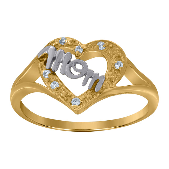 10kt Two-tone Gold Womens Cubic Zirconia Mom Heart Engagement Ring