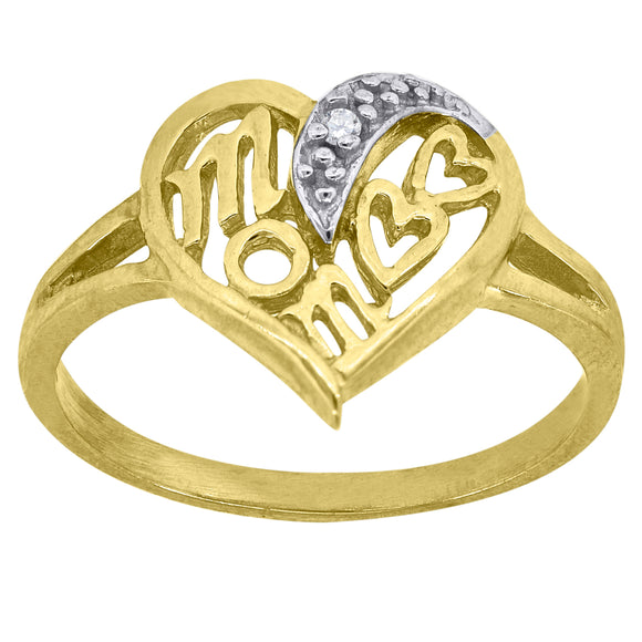 10kt Two-tone Gold Womens Cubic Zirconia Mom Heart Engagement Ring